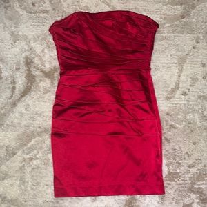 Red Bebe Strapless Evening Dress with Zipper in the Back